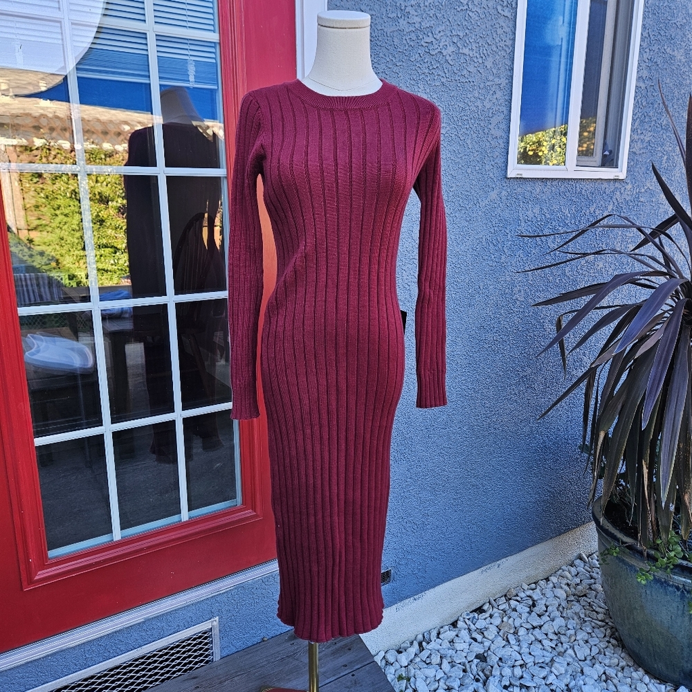 NWT Lulus Elegant Ribbed Knit Dress - Red